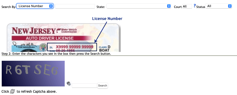 New Jersey Ticket Lookup By License